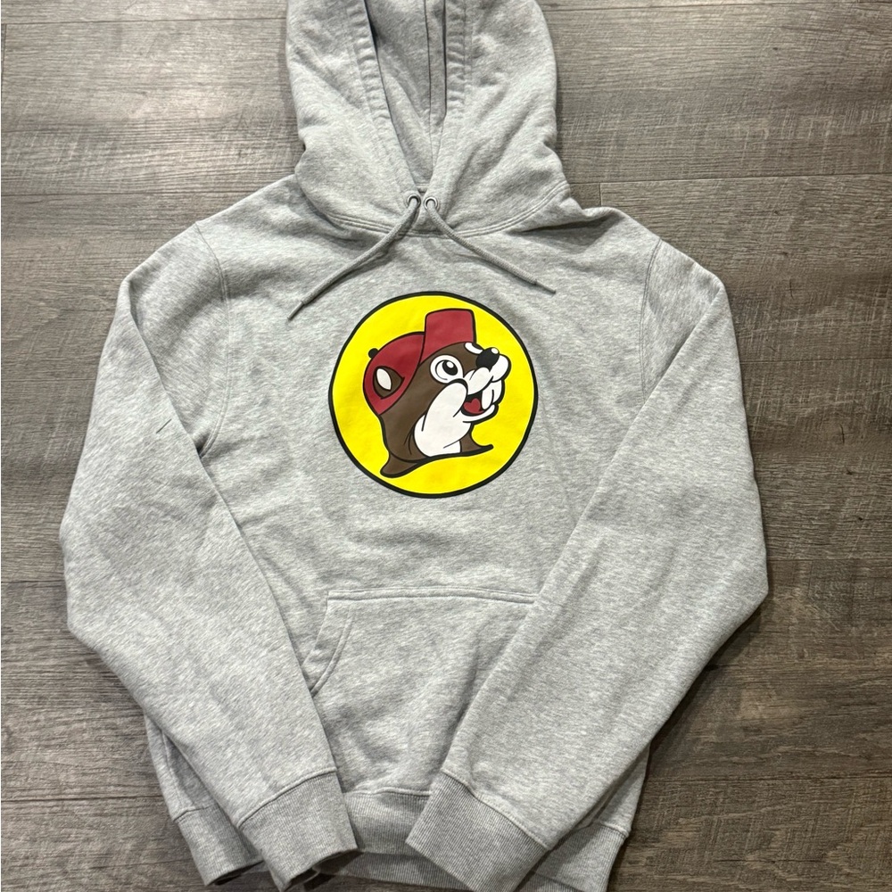 Buc-ees Hoodie Mens S Gray Graphic Logo Travel Vacation Sweatshirt